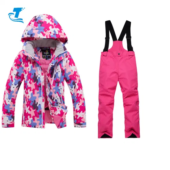 Cor rosa meninas mulheres ternos inverno roupas impermeáveis ​​jaquetas e calças de esqui