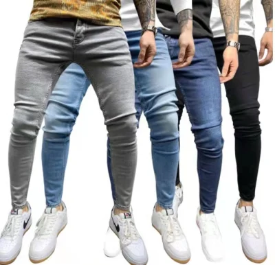 Calça jeans skinny casual calça jeans clássica calça jeans stretch lavada para homens